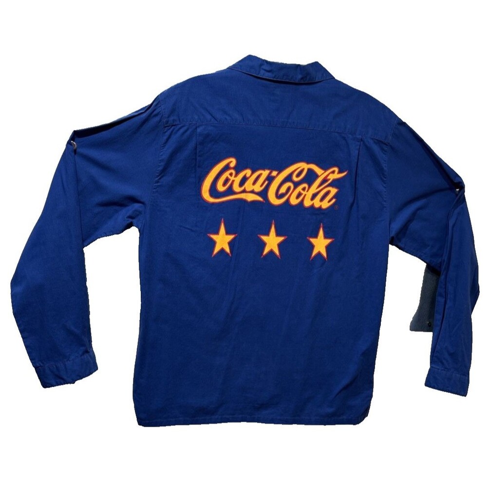 Vintage "Coca-Cola Clothes" Stars Camp Shirt L Long Sleeve 100% Cotton 70s 80s - Picture 2 of 16